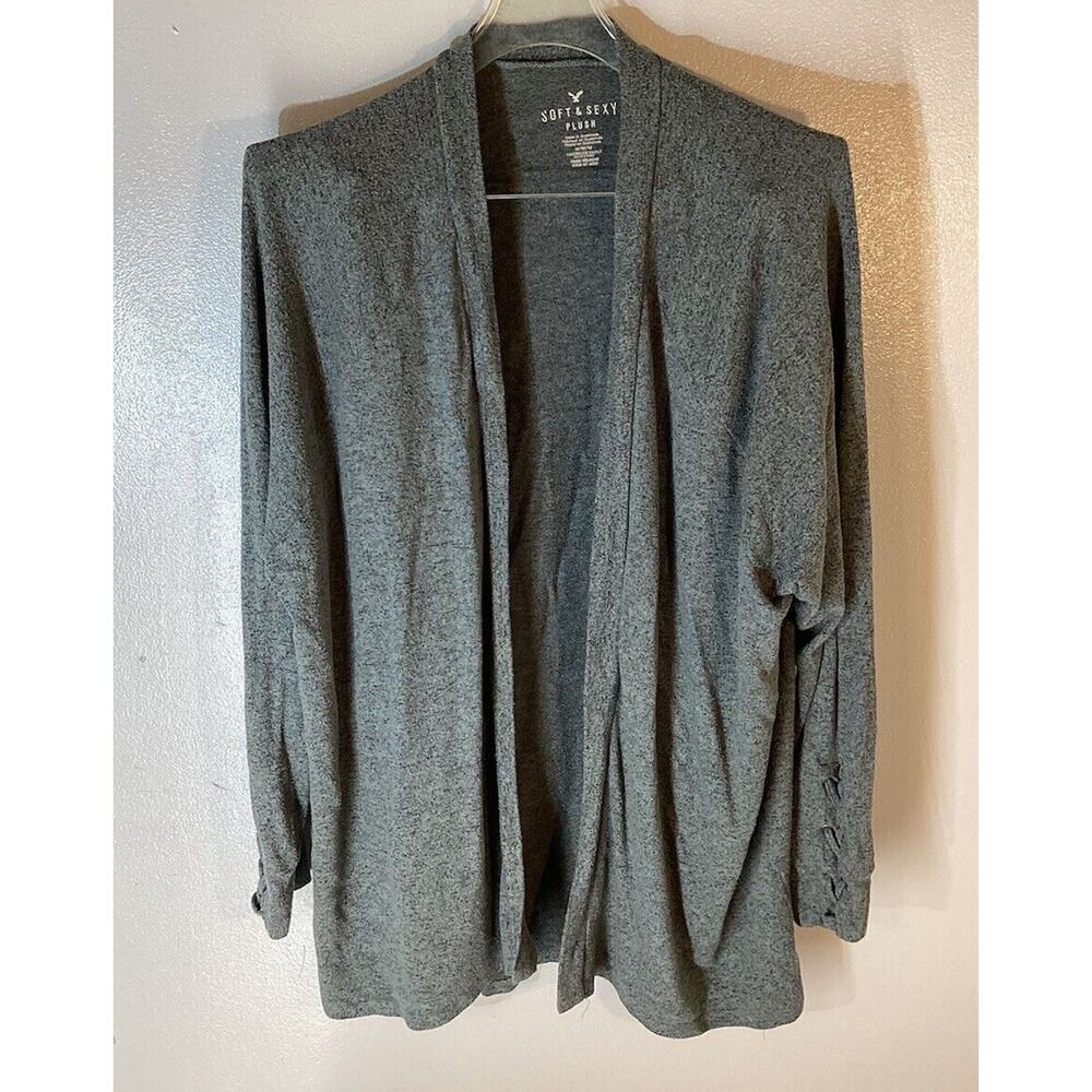 American Eagle Womens Soft & Sexy Plush Cardigan Open Sweater Green Medium